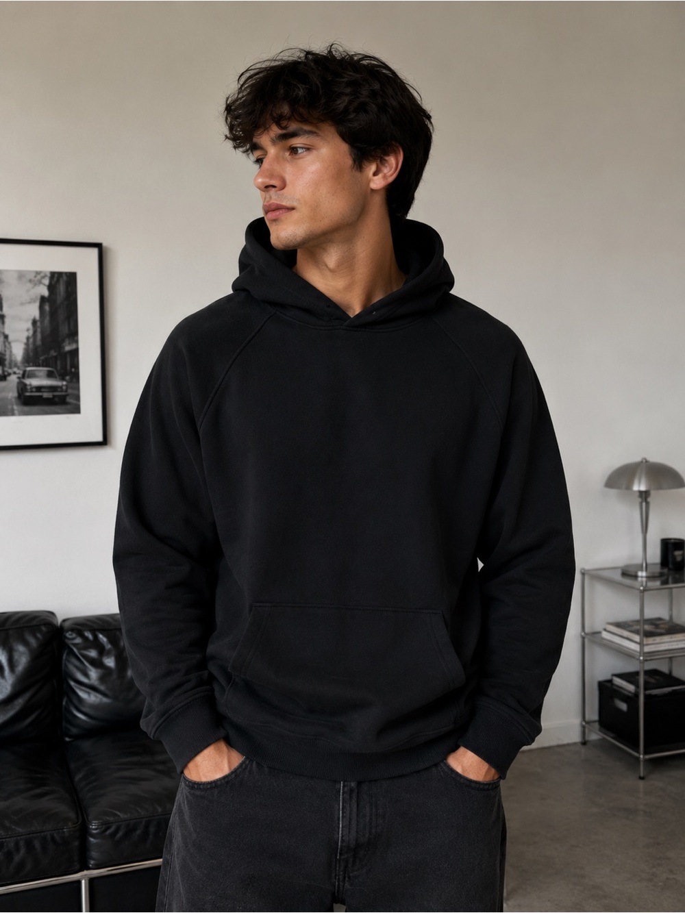 Kenneth Cole Black Men's Pullover Hoodie - Classic Minimalist Style Size Medium
